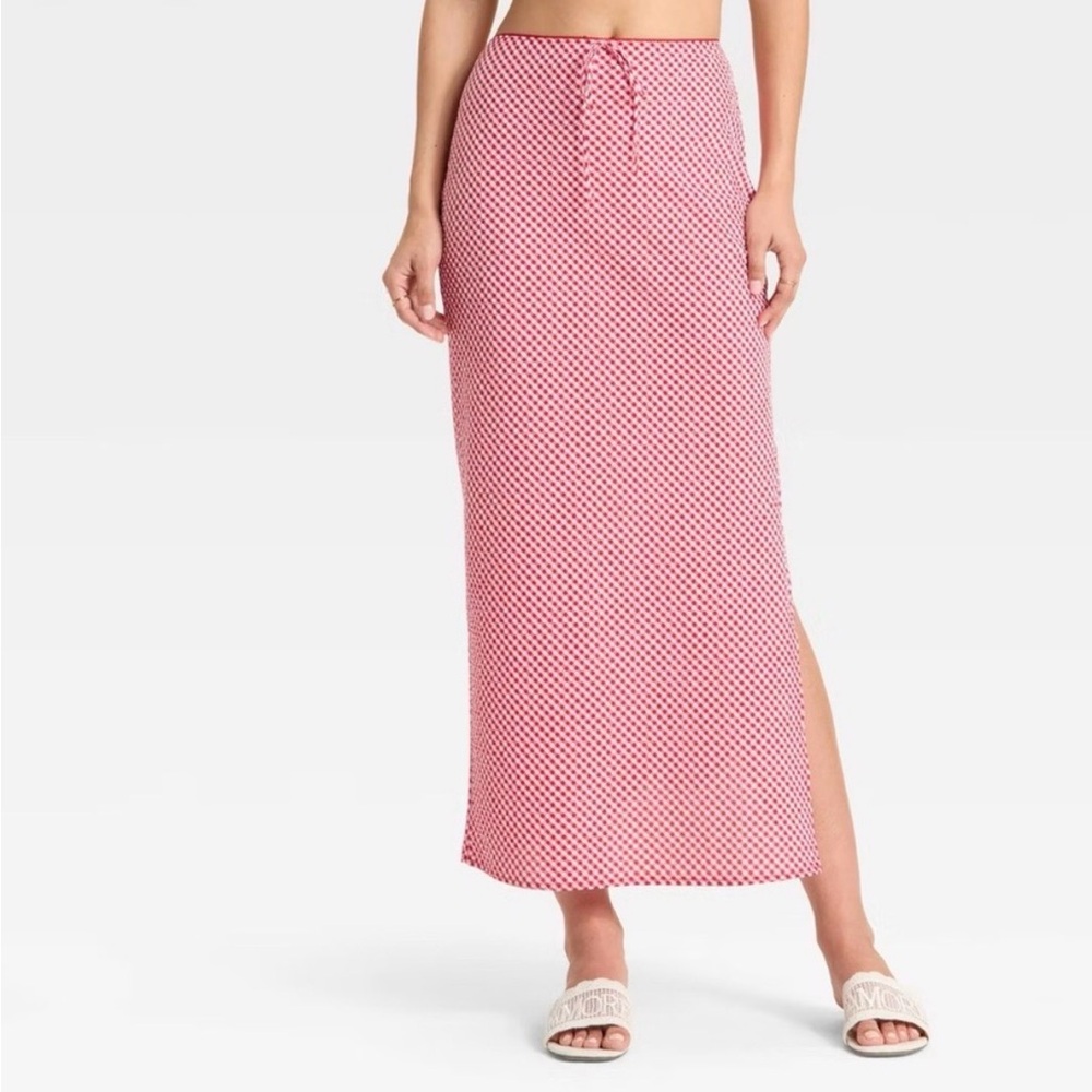 Wild Fable Small Red and white gingham midi skirt with side slits
